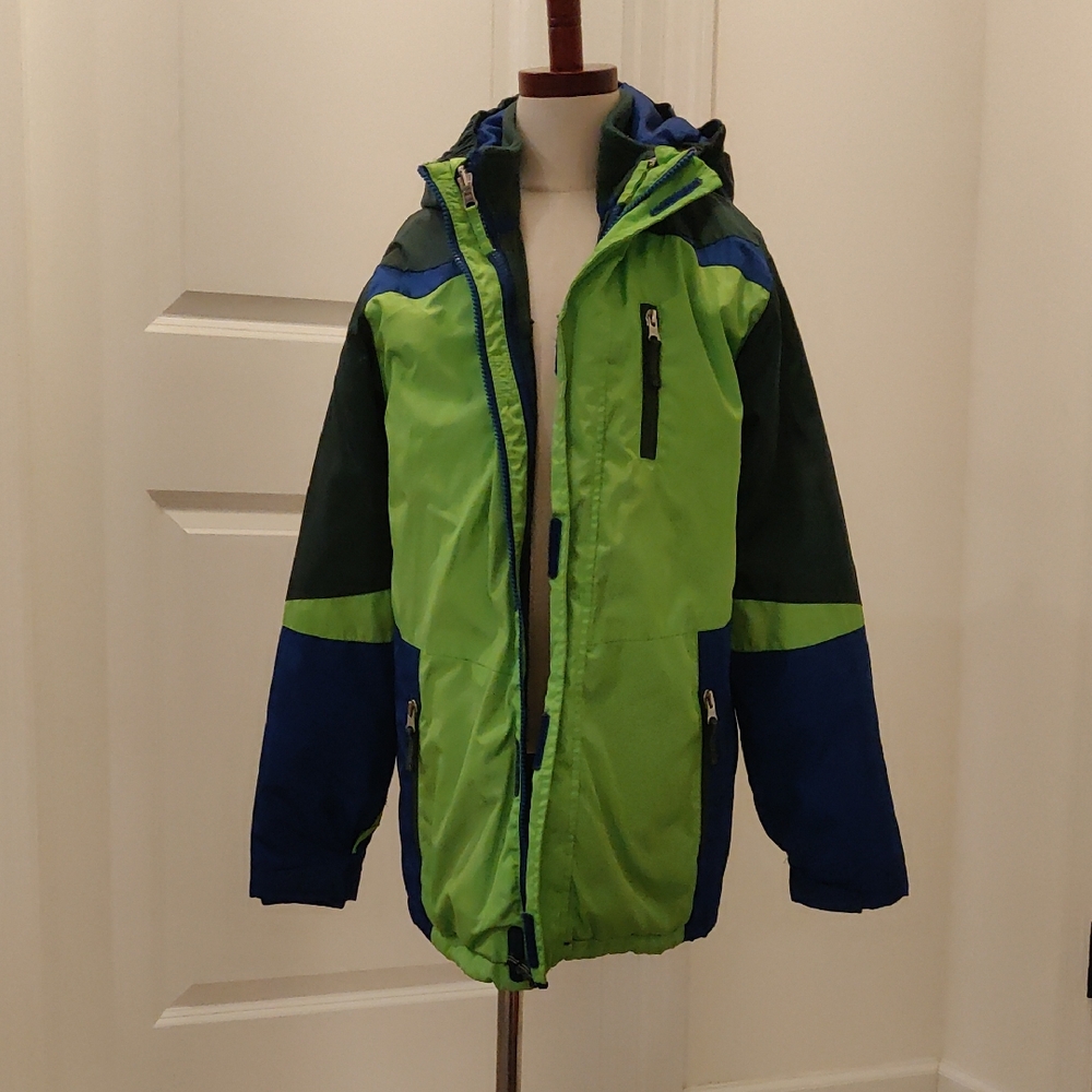 Lands' End Kids Lime and Navy Hooded Puffer Stormer 3 In 1 Winter Jacket